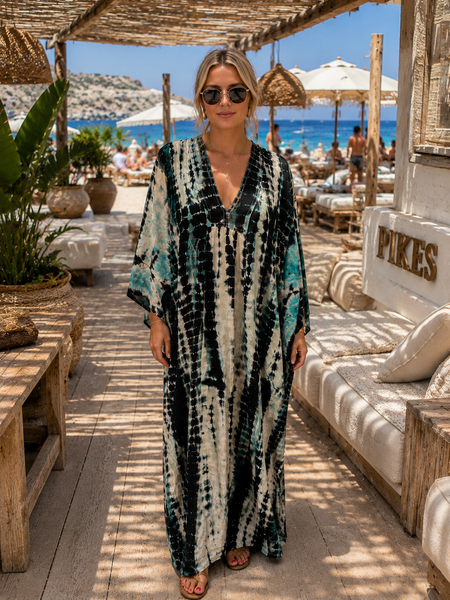 Silk Martha Kaftan – Upcycled Vintage Sari Collection no 22 XXL blue Beach