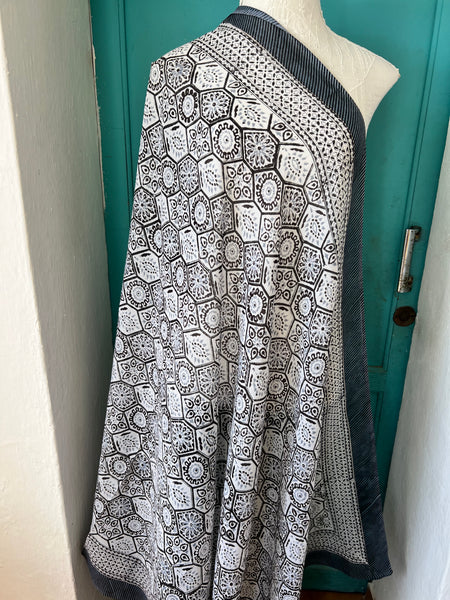Sarong  , Pareo  , cotton shawl and beach wrap - black and white