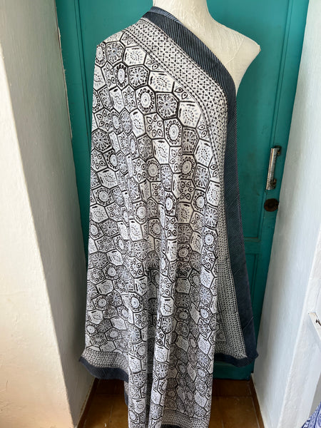 Sarong  , Pareo  , cotton shawl and beach wrap - black and white