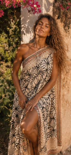 Big size Sarong ,Hand Block Printed Extra Large Sarong | Organic Cotton Muslin | Natural Bagru Print with Gold /