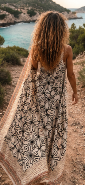 Big size Sarong ,Hand Block Printed Extra Large Sarong | Organic Cotton Muslin | Natural Bagru Print with Gold /