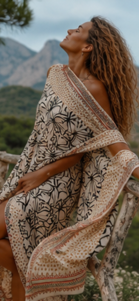 Big size Sarong ,Hand Block Printed Extra Large Sarong | Organic Cotton Muslin | Natural Bagru Print with Gold /