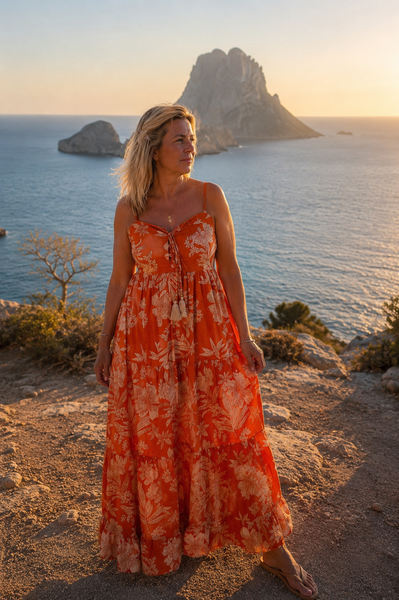 Annie Dress orange flower -  AUROBELLE  IBIZA