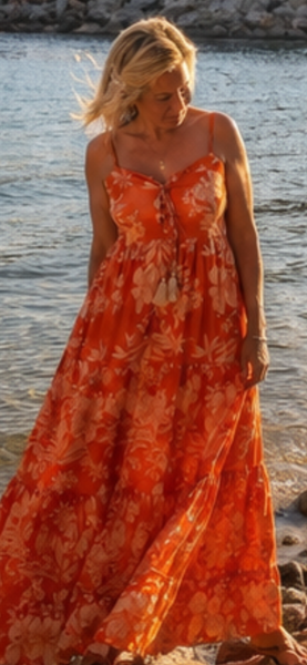 Annie Dress orange flower -  AUROBELLE  IBIZA