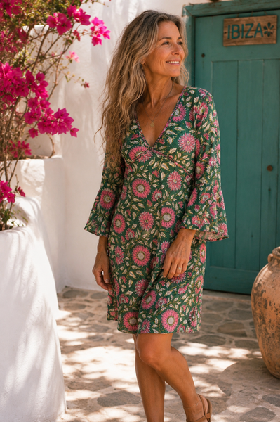Fiona bohemian hippie chic dress in cotton -  AUROBELLE  IBIZA