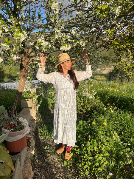 Ibiza  white Blossom dream  white cotton dress -  AUROBELLE  IBIZA