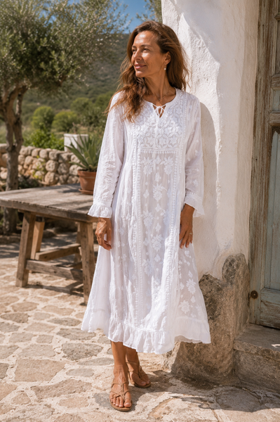 Ibiza  white Blossom dream  white cotton dress -  AUROBELLE  IBIZA