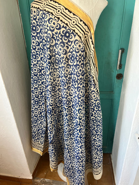 Aurobelle Ibiza indigo blue flower sarong, organic cotton muslin