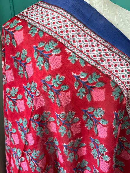 Hand made Block print red flower