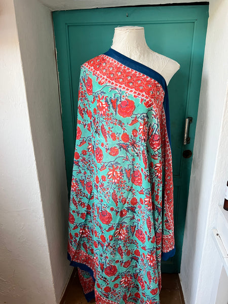 Hand made Block print turquoise  Salinas Sarong