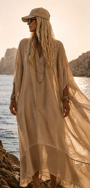 Exclusive luxury Silk kaftan - natural beige colour