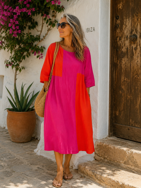 Chiang mai  silk  dress pink Orange