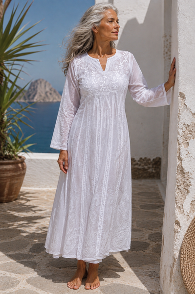White Anarkali dress , bestseller white hand made  Ibiza tunica dress , white boho wedding , kaftan , beachwear , kundalini yoga dress -  AUROBELLE  IBIZA