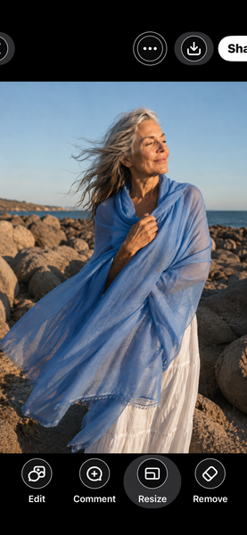 Blue Ocean cashmere shawl, styled detail — Aurobelle Ibiza