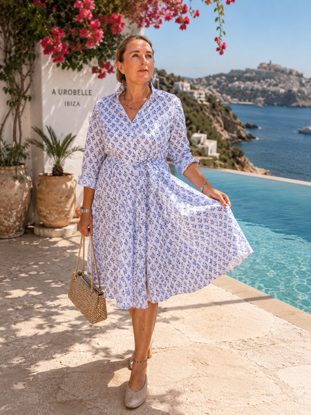 Eco – Blue and White Block-Print Dress