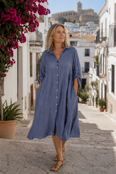 City dress organic cotton in blue