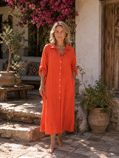 City – organic Linen Cotton Dress Orange