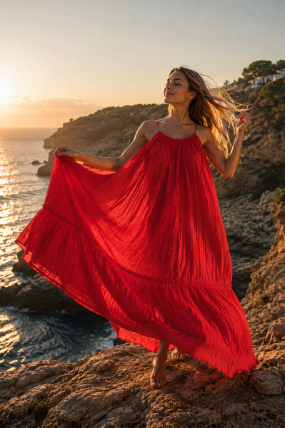 Apsara / red  bohemian maxi mulmul dress