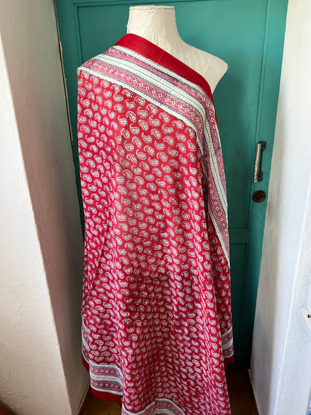 Close-up of hand block printed cotton fabric on the Sal sarong