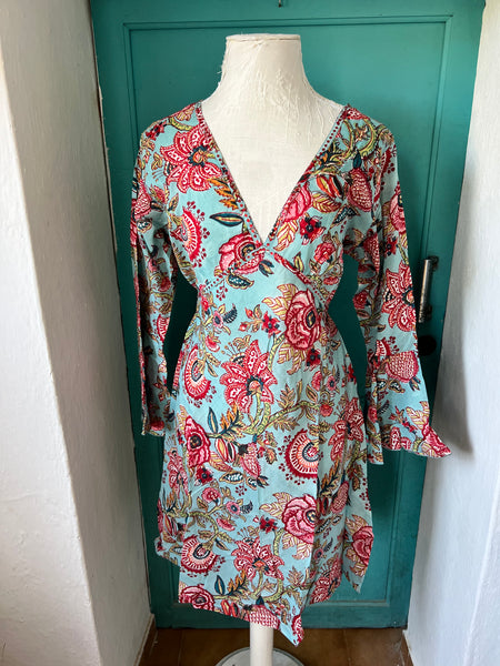 Fiona  turquoise bohemian hippie chic dress in cotton
