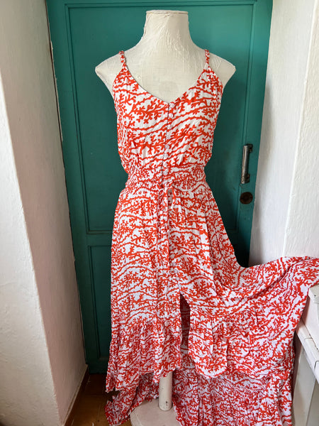 Ari orange coral  Print Boho Dress