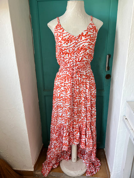 Ari orange coral  Print Boho Dress