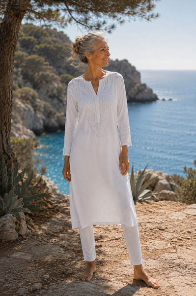 Classic – White Cotton Embroidered Kurta