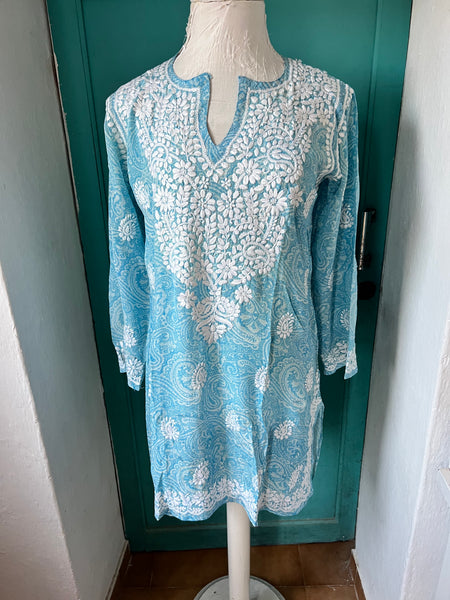 Silk Tunic – blue paisley silk