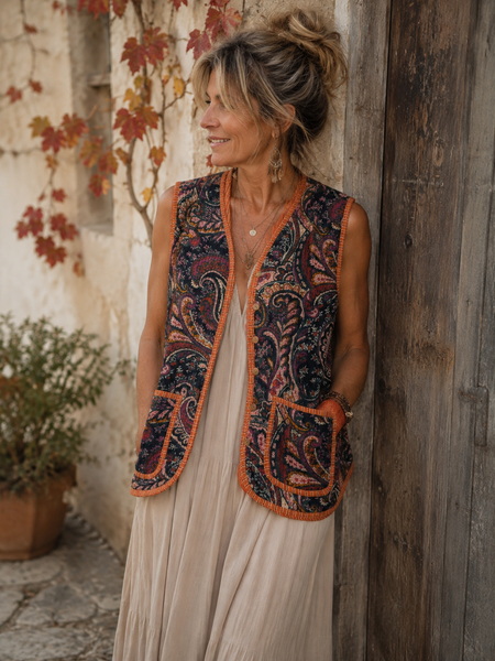 Velvet Paisley Vest – Handmade Boho Style
