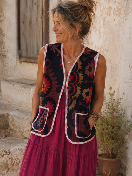 Velvet Suzani Vest – Boho Handmade Style