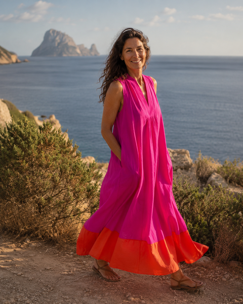 Pam – Pink & Orange Organic Silk Dress