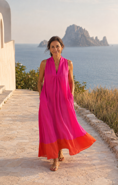 Pam – Pink & Orange Organic Silk Dress