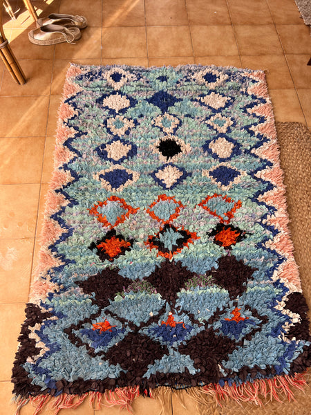 Vintage Berber Morroco carpet rugs abstractly blue