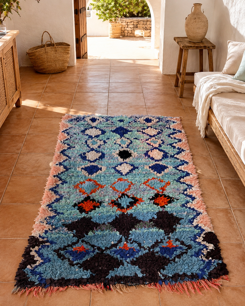 Vintage Berber Morroco carpet rugs abstractly blue