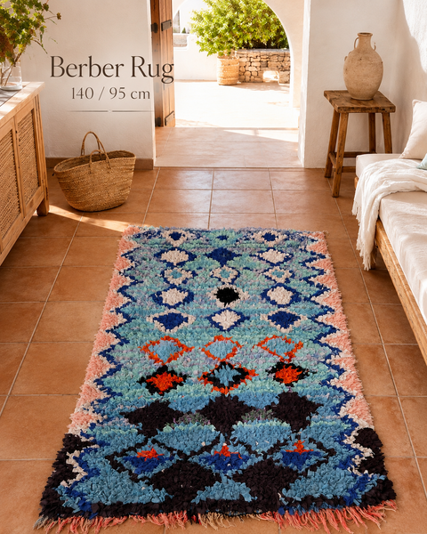 Vintage Berber Morroco carpet rugs abstractly blue
