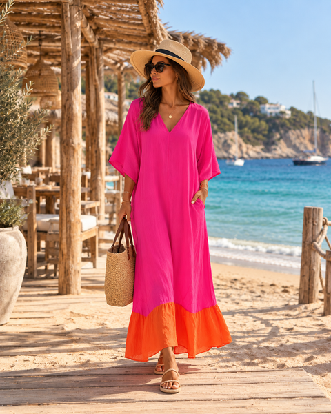 Tanja – Pink & Orange Organic Silk Dress