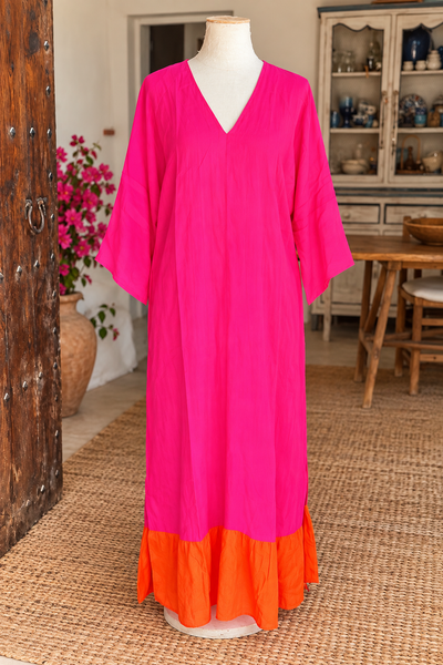 Tanja – Pink & Orange Organic Silk Dress