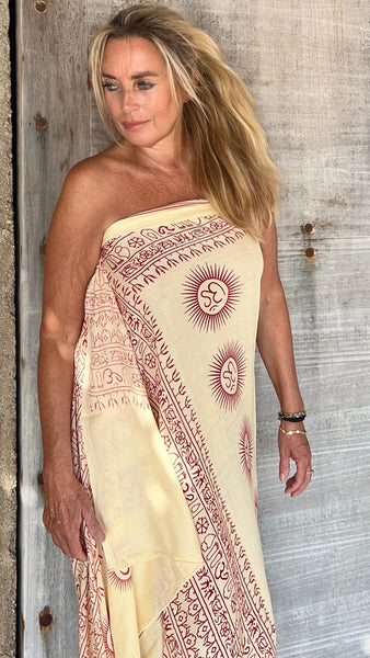 Om 🕉 big size Sarong - Pareo shawl pastel yellow
