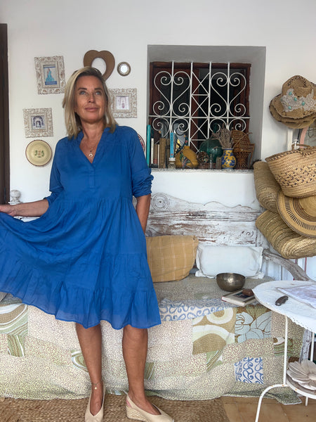 Tulsi dress ibiza blue short in finest muslin cotton