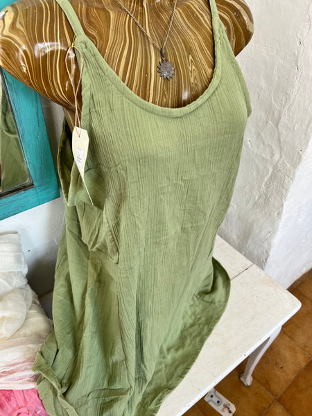 Short Dress – Gauze Cotton light green -  AUROBELLE  IBIZA