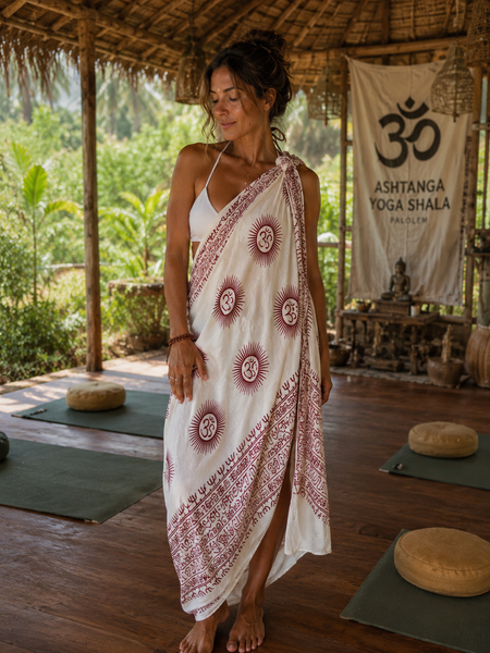 Sarong om white red -  AUROBELLE  IBIZA