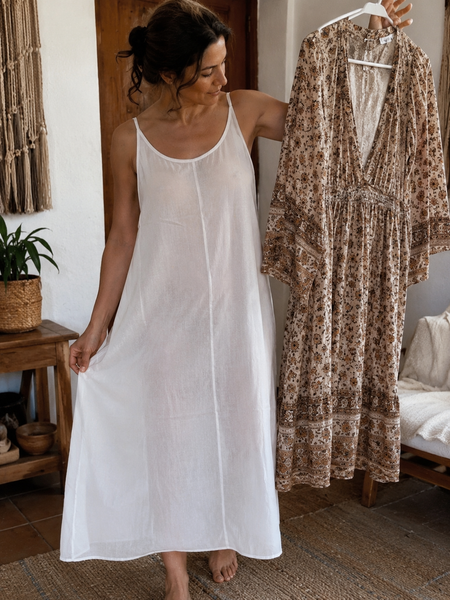 Slip dress white softest cotton -  AUROBELLE  IBIZA