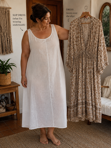 Slip dress white softest cotton big size -  AUROBELLE  IBIZA