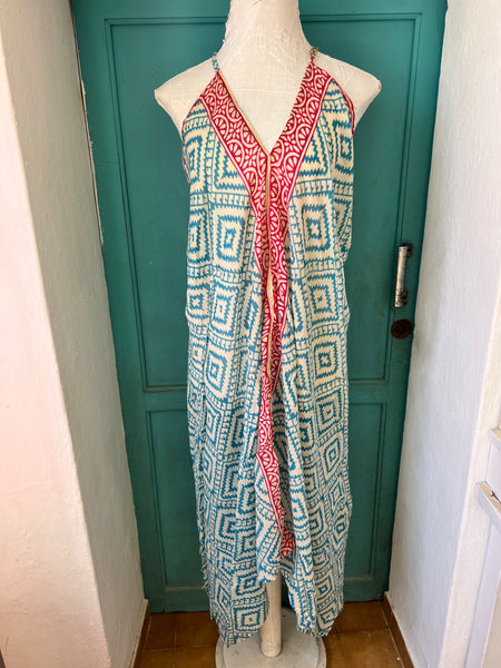 Magic dress long -  sari  light turquoise and pink -  AUROBELLE  IBIZA