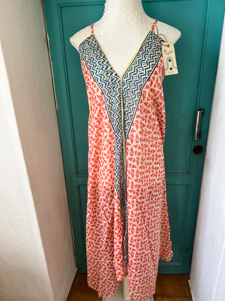 Magic dress long -  sari  light pink  and blue geo -  AUROBELLE  IBIZA