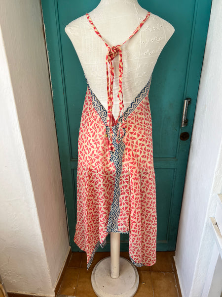 Magic dress long -  sari  light pink  and blue geo -  AUROBELLE  IBIZA