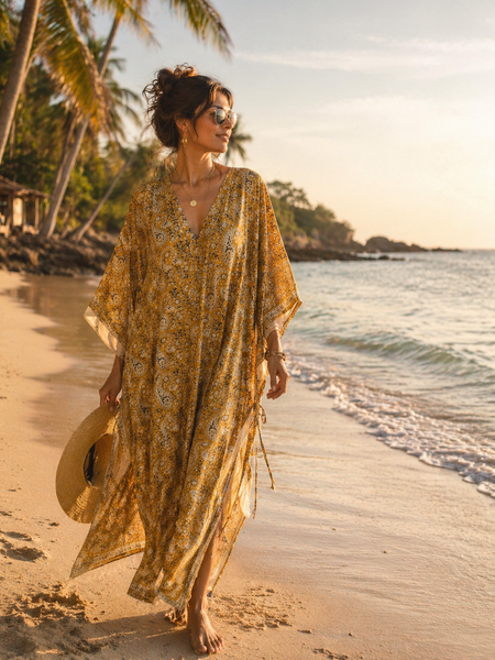 Flori Kaftan natural colour -  AUROBELLE  IBIZA