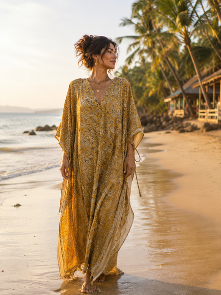 Flori Kaftan natural colour -  AUROBELLE  IBIZA