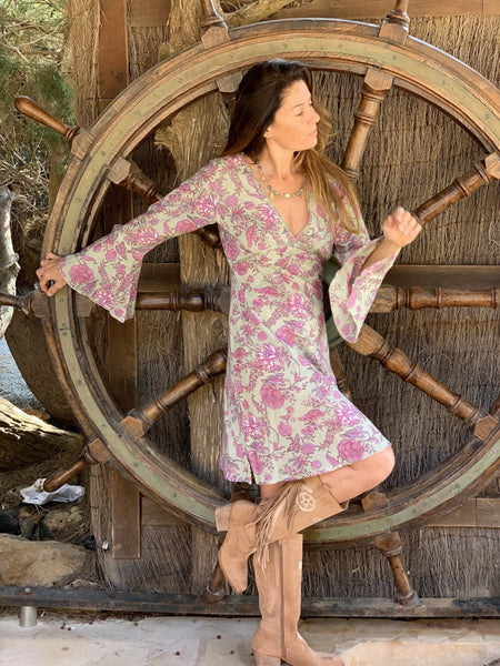 Fiona pinky bohemian hippie chic dress in cotton - AUROBELLE IBIZA