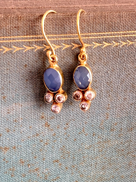 Eye of truth , Blue chalcedony gemstone designer earrings